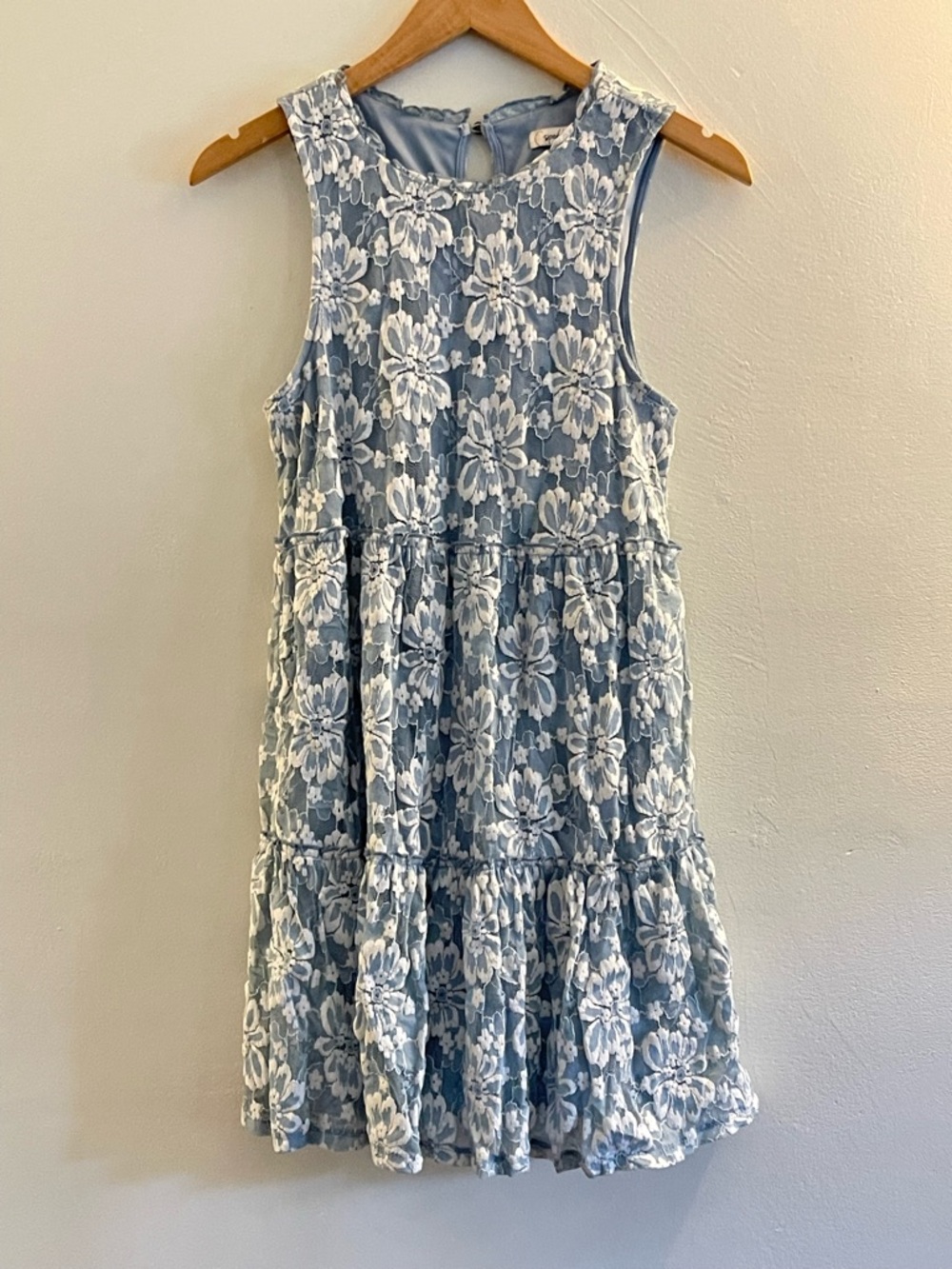 Speechless Light Blue Lace-Overlay Dress